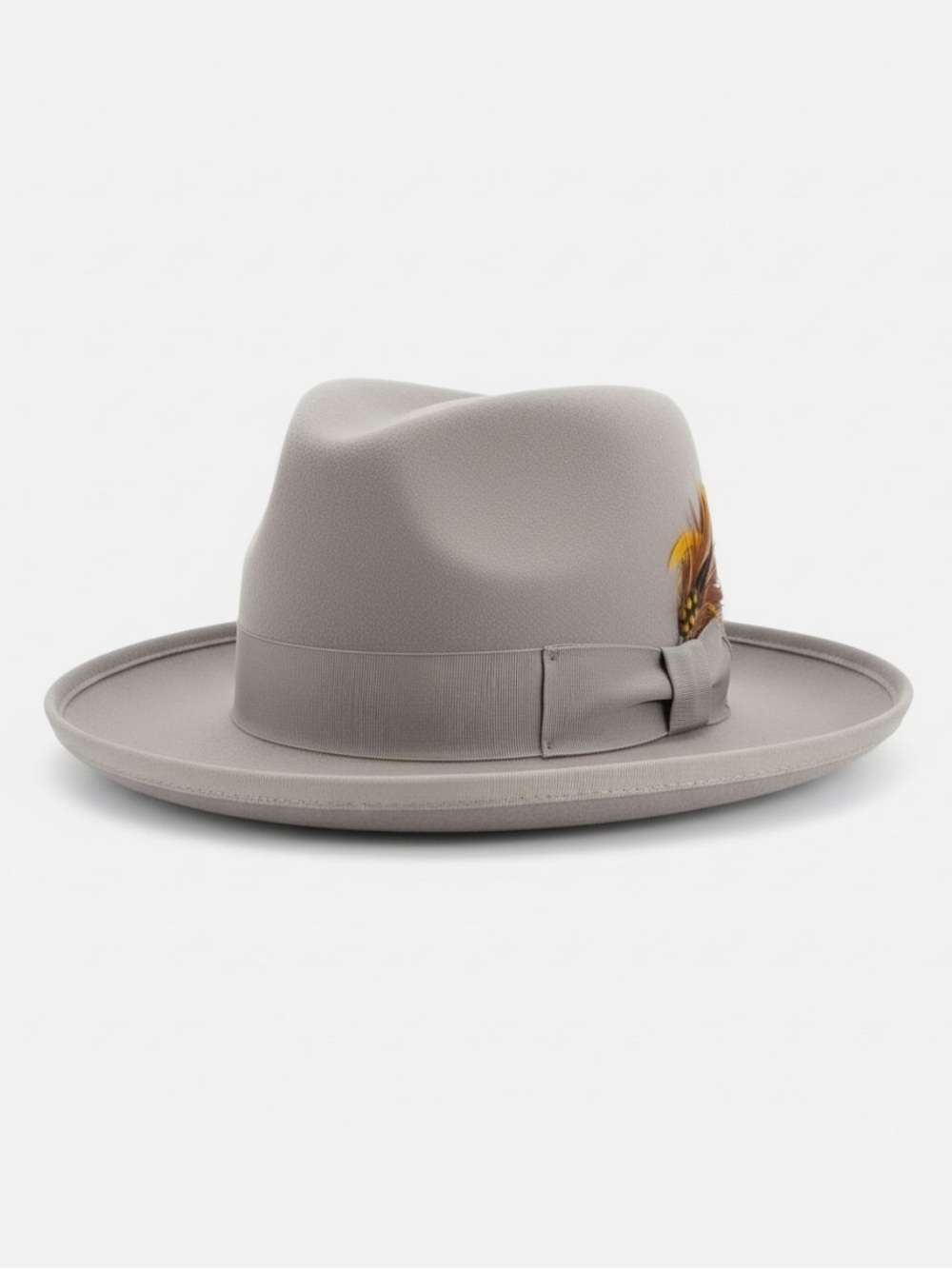 VTG Capas Design Light Gray Wool Fedora with Feather Accent Hat Godfather USA